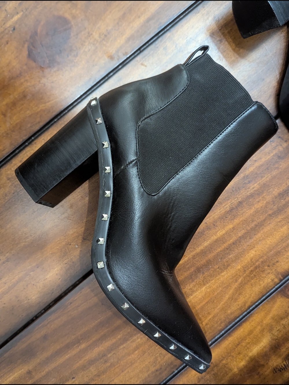 Black Studded Leather Ankle Boots - Picture 3 of 12